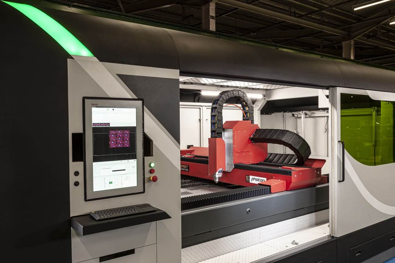 Esprit Automation Photon compact CNC fiber laser cutting machine with enclosure open